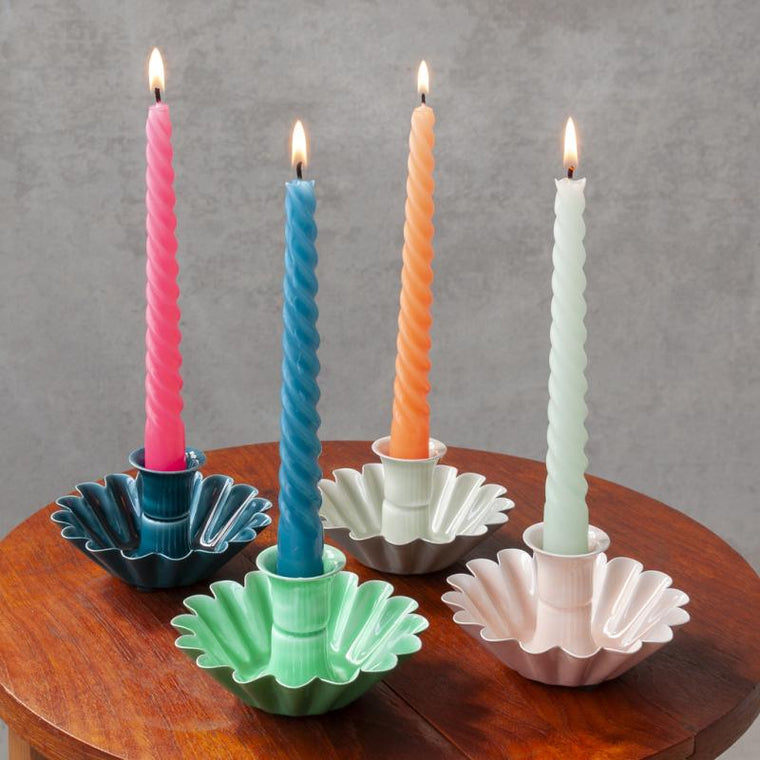 Enamel Cupped Flower Candle Holder - 4 Colours