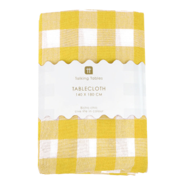 Gingham Fabric Tablecloth - Yellow & White