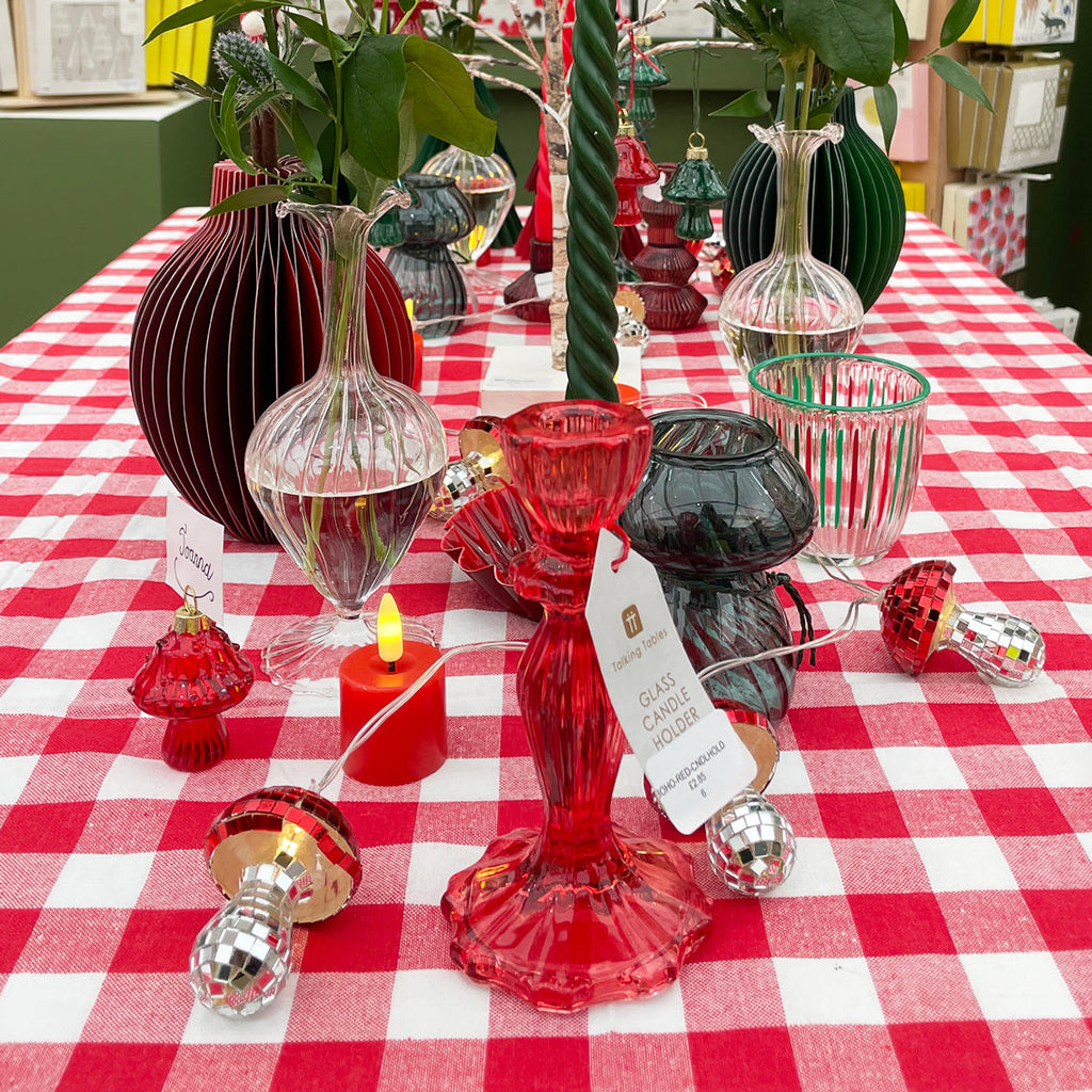 Gingham Fabric Tablecloth - Red & White