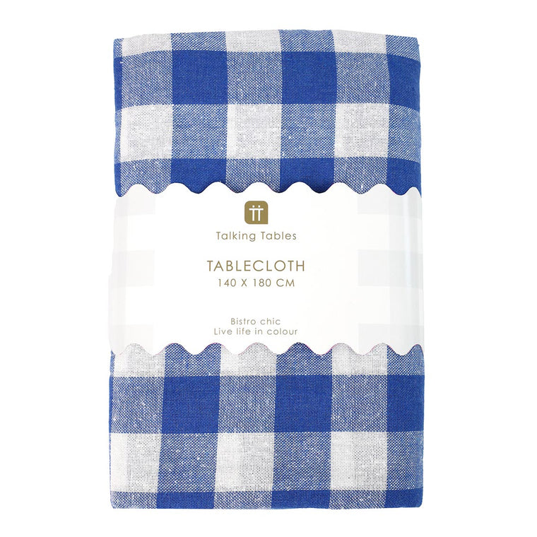 Gingham Fabric Tablecloth - Blue & White