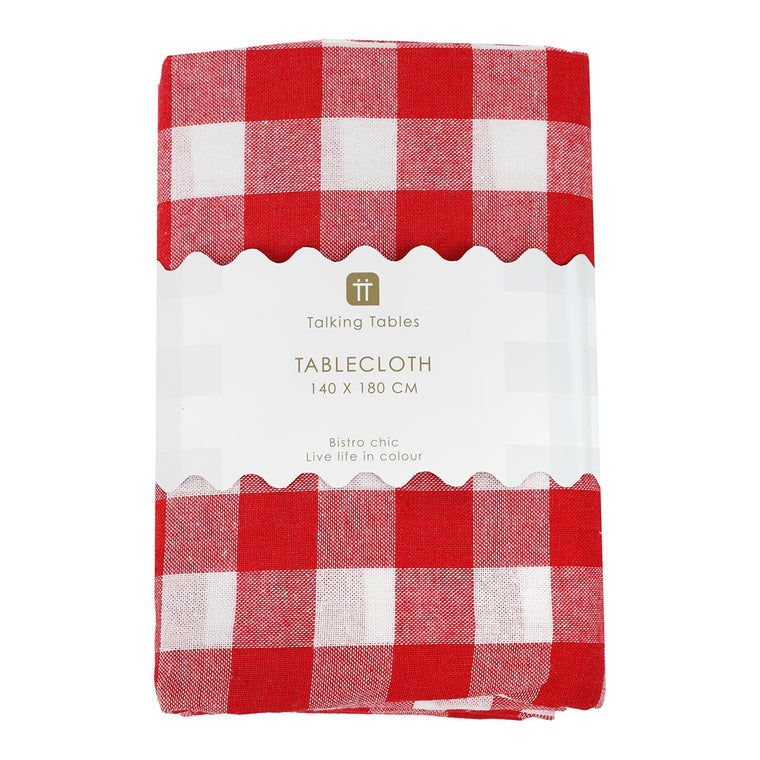 Gingham Fabric Tablecloth - Red & White